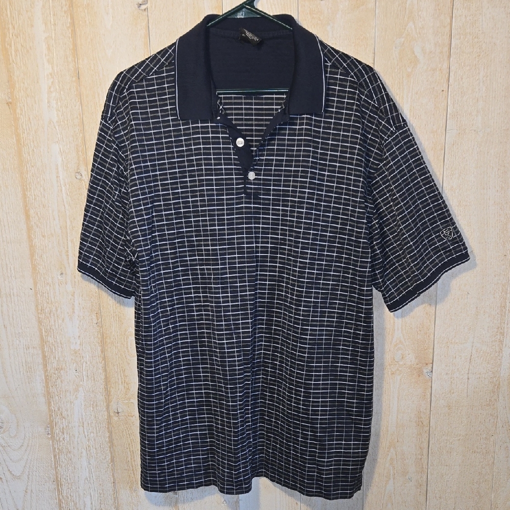 Nike Navy Checkered Golf Polo Mens Moisture Wicking Shirt Size Large